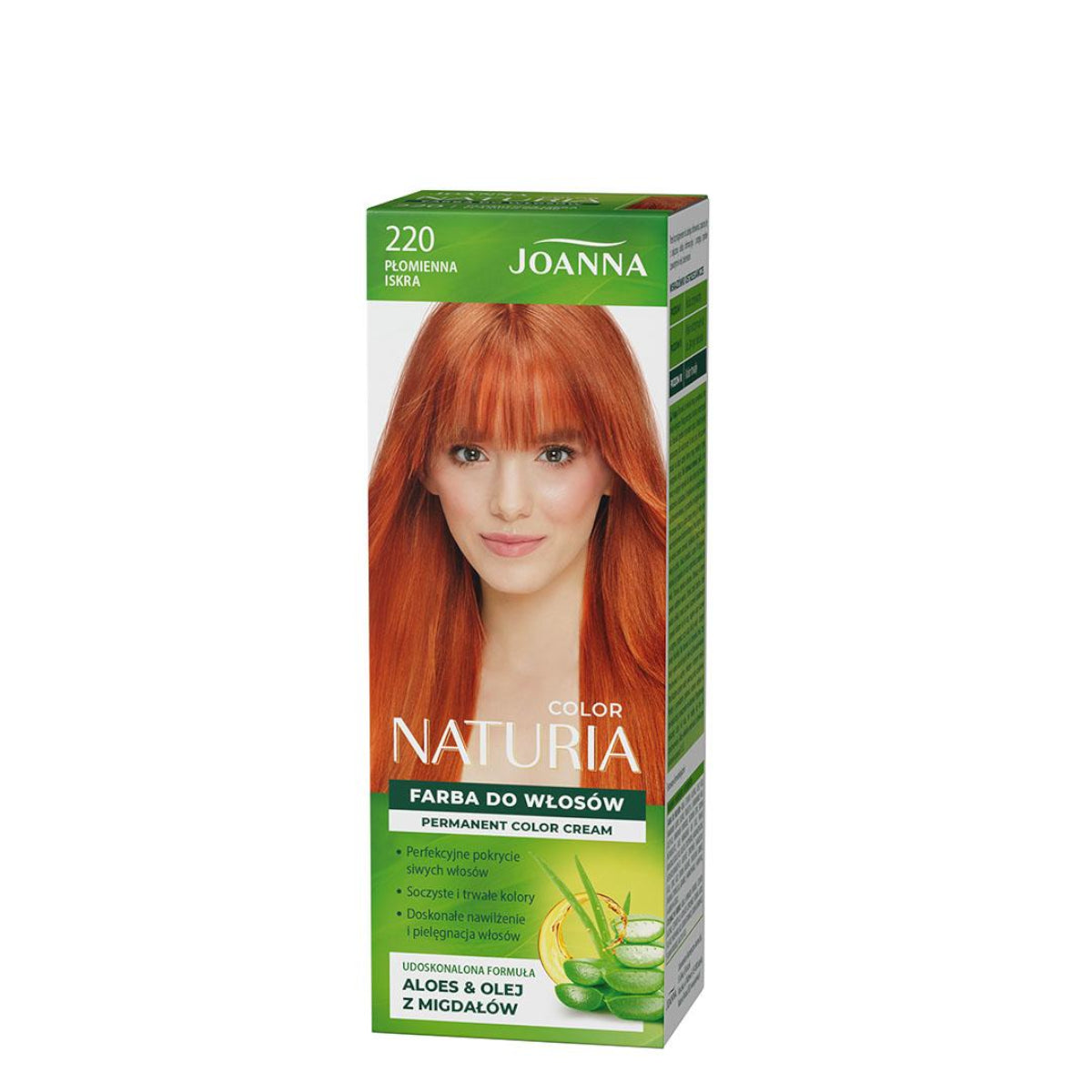 Joanna Naturia Permanent Color Cream Hair Dye - 220 Flaming Spark - retail hair-care container isolated on a white background