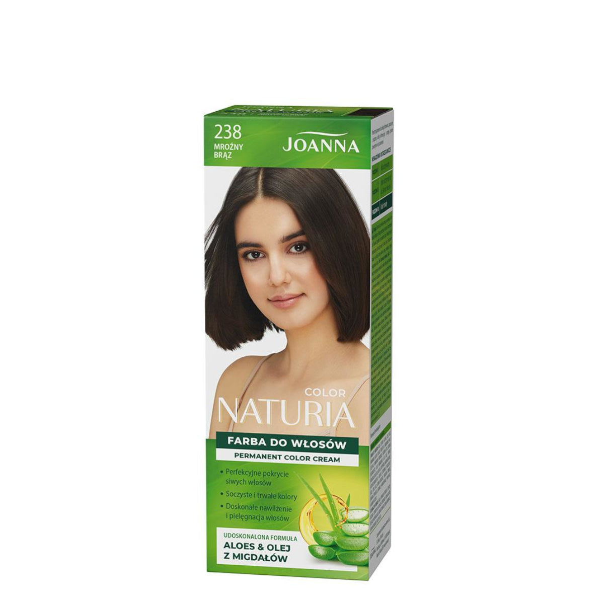 Joanna Naturia Permanent Color Cream Hair Dye - 238 Frosty Brown - retail hair-care container isolated on a white background