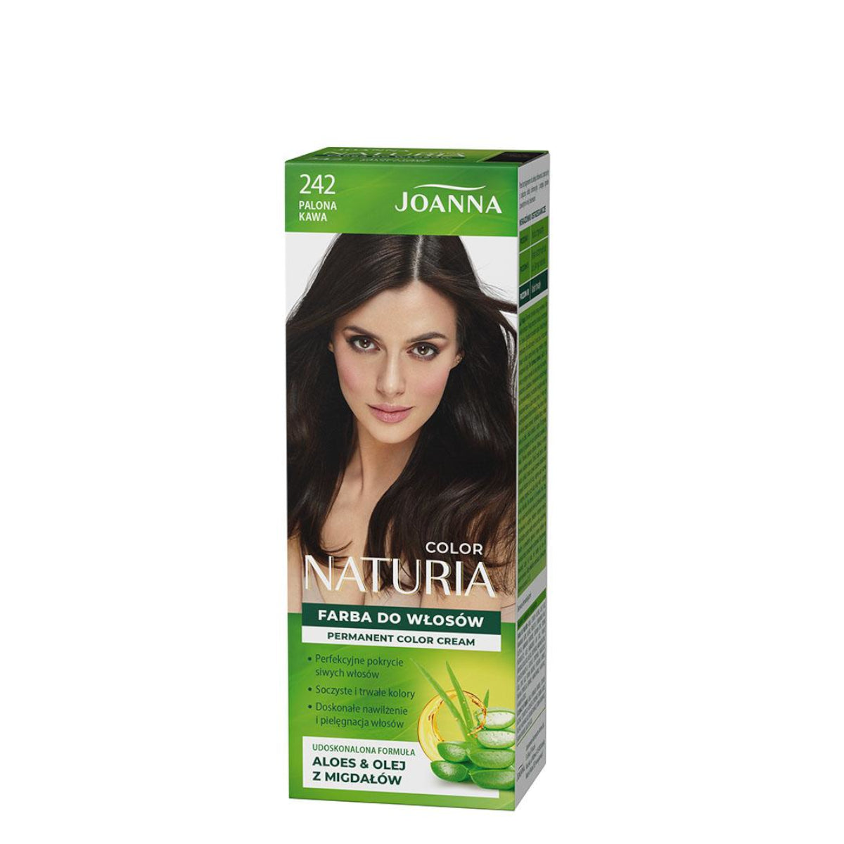 Joanna Naturia Permanent Color Cream Hair Dye - 242 Roast Coffee - retail hair-care container isolated on a white background