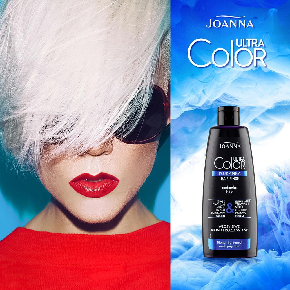 Joanna Ultra Color Blue Rinse Hair Eliminate Yellow Shade - product displayed with its packaging on a dark background
