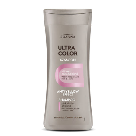 Joanna Ultra Color Pink Hair Shampoo Eliminate Yellow Shade - retail hair-care container isolated on a white background