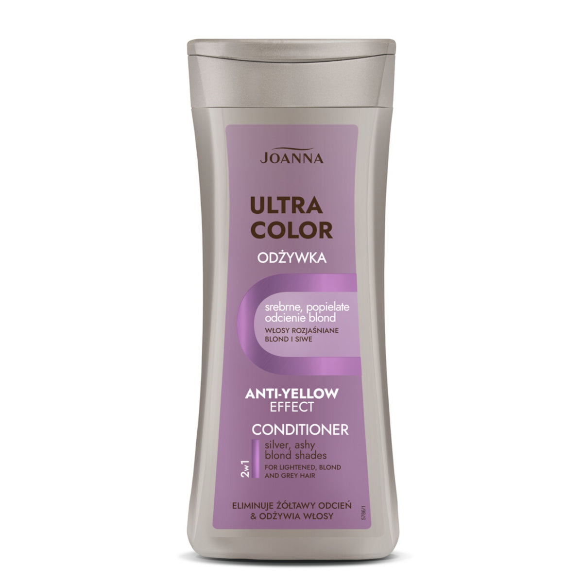 Joanna Ultra Color Silver Conditioner Eliminate Yellow Shade - retail hair-care container isolated on a white background