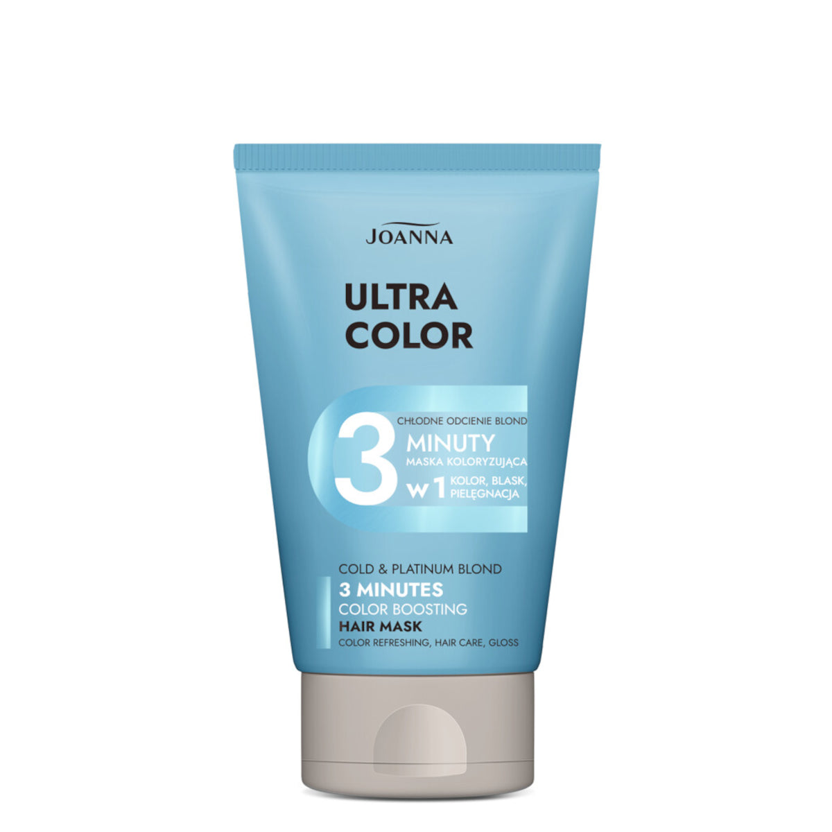 Joanna Ultra Color Silver Platinium Colouring Conditioner - retail hair-care container isolated on a white background