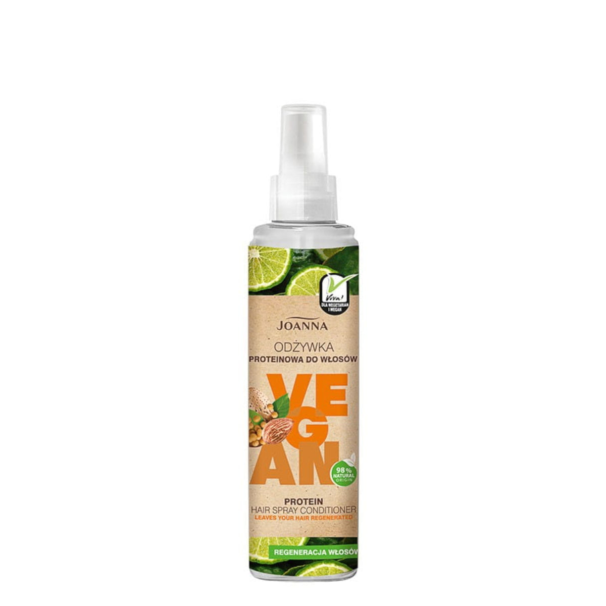 Joanna VEGAN Protein Spray Conditioner - retail hair-care container isolated on a white background
