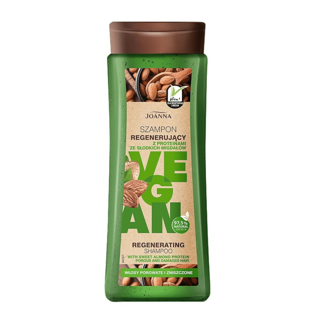 Joanna VEGAN Regenerating Shampoo with Sweet Almond Proteins - retail hair-care container isolated on a white background