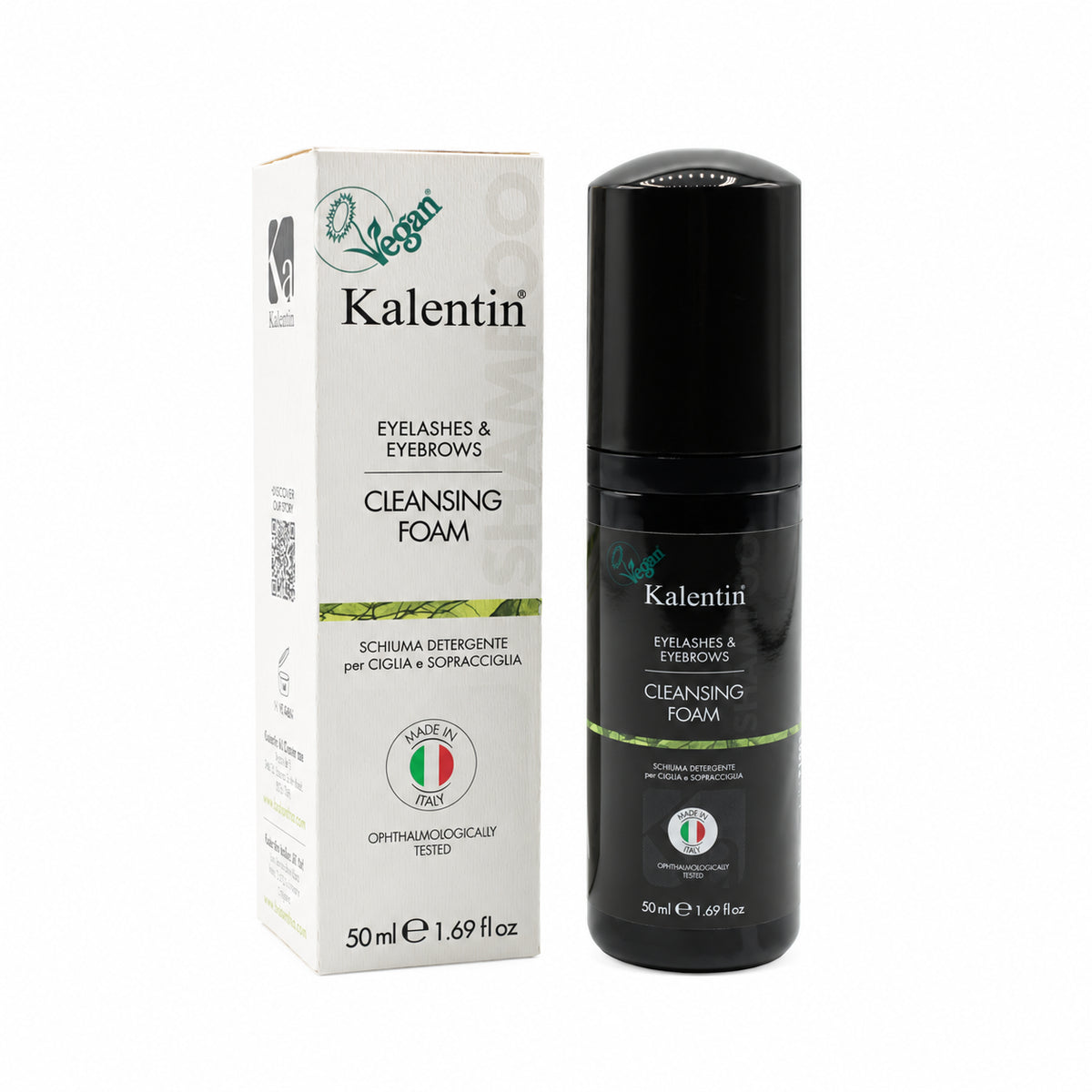 Kalentin Vegan Eyelash & Eyebrow Cleansing Foam 50ml bottle and carton