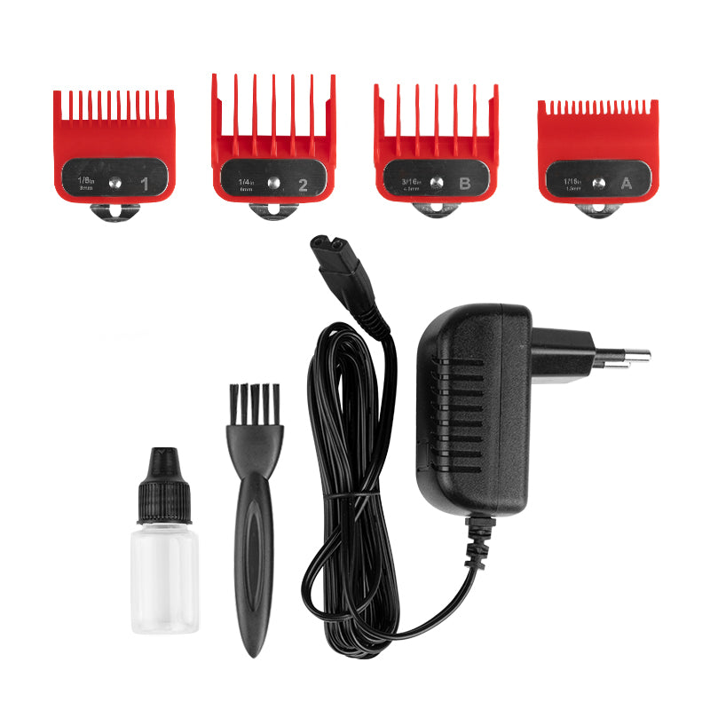 Kessner Hair Trimmer Kit KES-2020A Silver - clipper with comb attachments and accessories on a white background