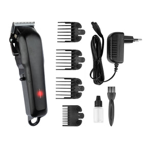Kessner Hair Trimmer Kit KES-699 PLUS Black - clipper with comb attachments and accessories on a white background