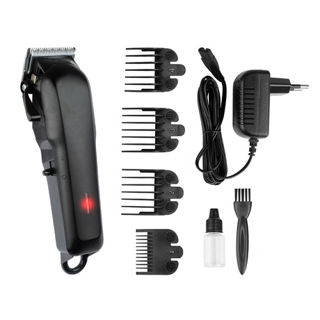 Kessner Hair Trimmer Kit KES-699 PLUS Black - clipper with comb attachments and accessories on a white background