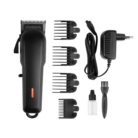 Kessner Hair Trimmer Kit KES-699 PLUS Black - clipper with comb attachments and accessories on a white background