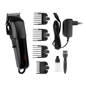 Kessner Hair Trimmer Kit KES-888B Black - clipper with comb attachments and accessories on a white background
