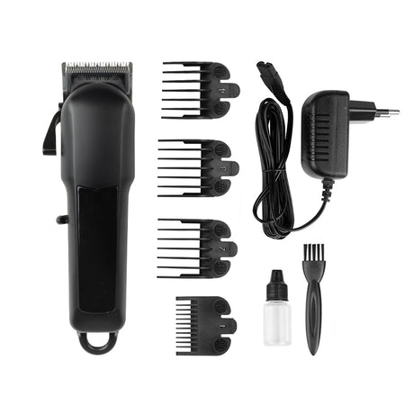 Kessner Hair Trimmer Kit KES-888B Black - clipper with comb attachments and accessories on a white background