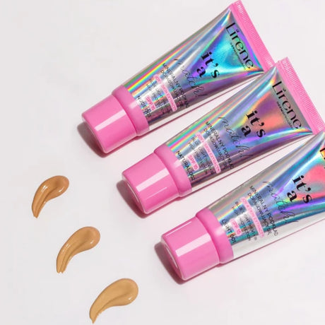 Lirene It's A Match! Mineral Adaptable Foundation SPF15 - foundation tube displayed over matching shade swatches