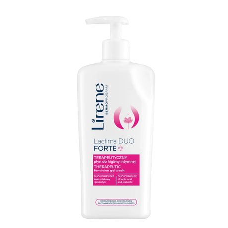 Lirene Lactima Duo Forte Therapeutic Feminine Gel Wash - arranged with the included components on a white background