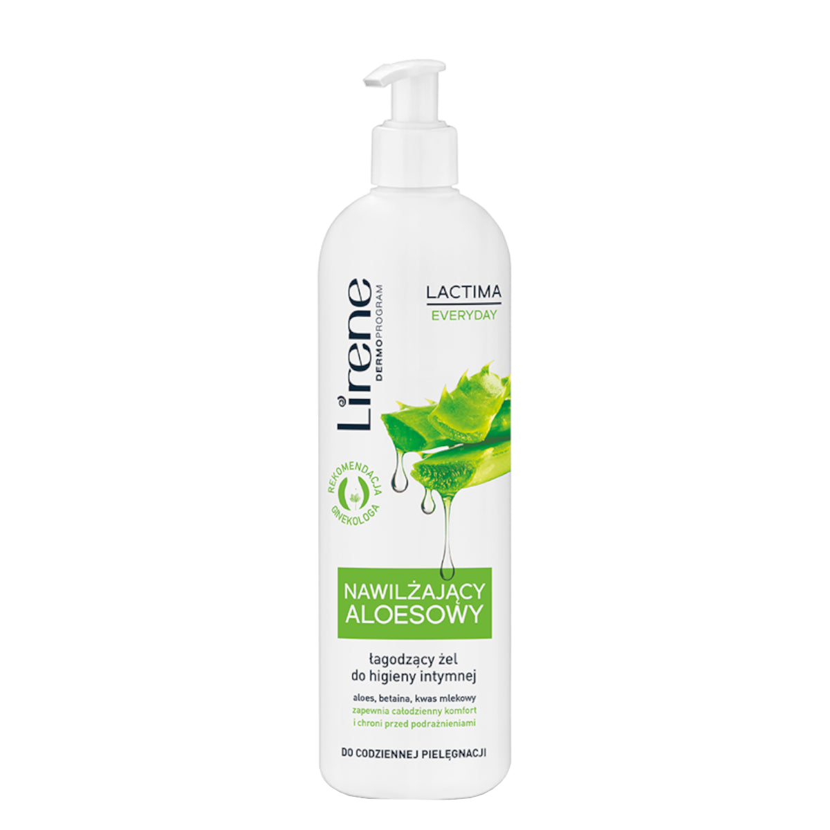 Lirene Lactima Everyday Aloe Soothing Feminine Gel Wash - arranged with the included components on a white background