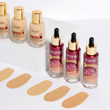 Lirene My Master Covering Foundation - foundation tube displayed over matching shade swatches