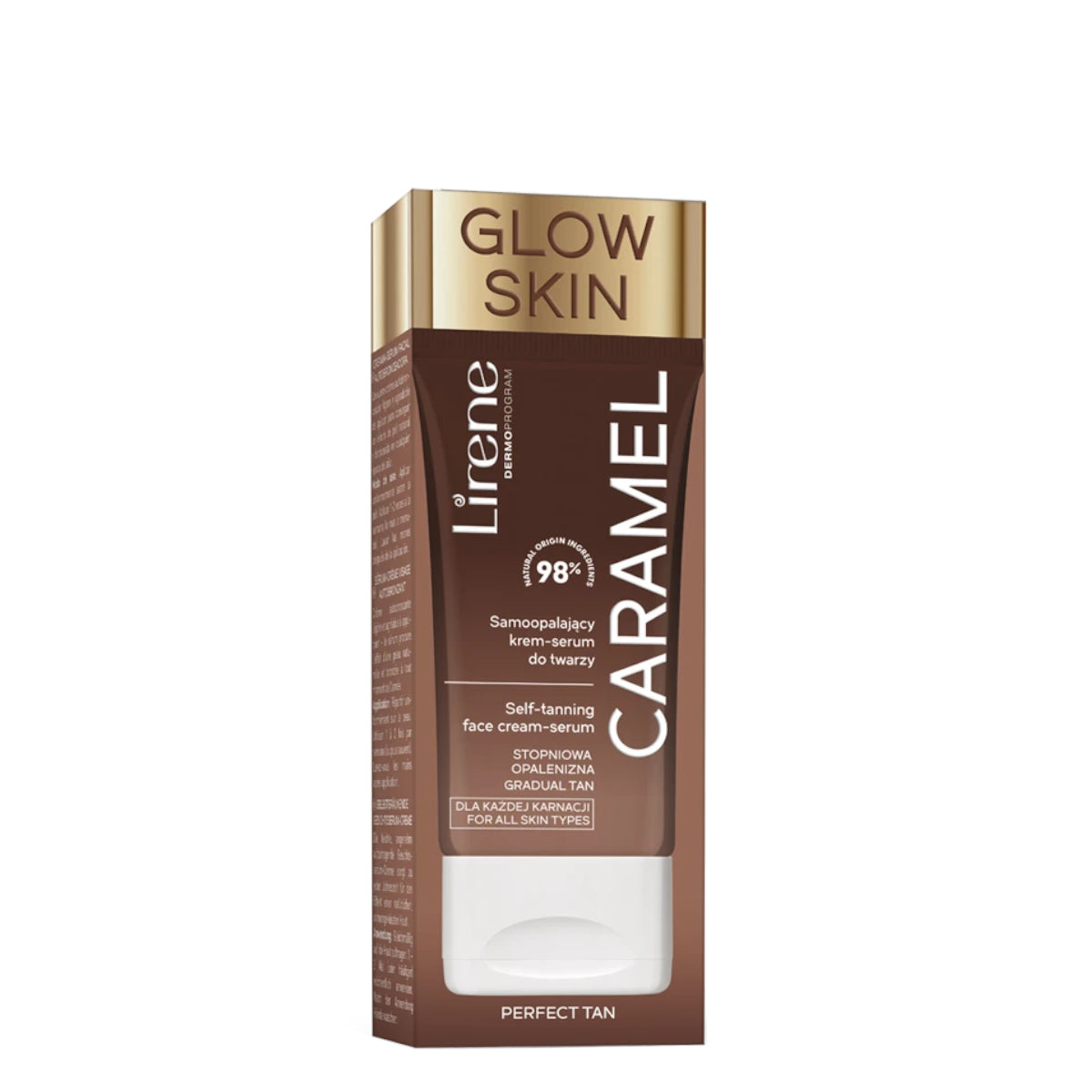 Lirene Perfect Tan Self-Tanning Face Cream-Serum Caramel - retail packaging on a white background