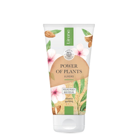 Lirene Power of Plants Nourishing Body Scrub Almond - arranged with the included components on a white background