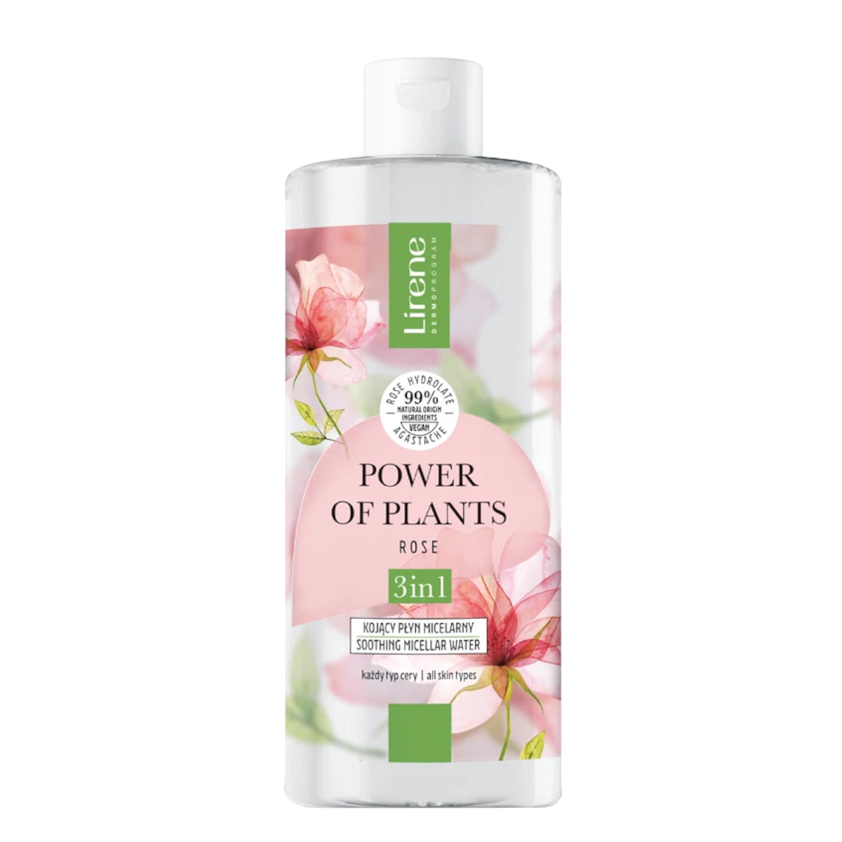 Lirene Power of Plants Soothing Micellar Water Rose - isolated on a white background