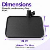 Black Manufakturo accessory tray with approximate dimensions of 21 x 16 cm and its lamp-stand clamp.