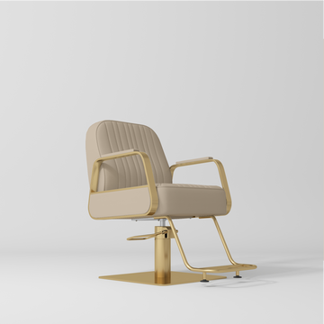 Manufakturo Amélie Designer Hair Salon Chair Warm Beige - Gold Base - close-up of the upholstery and construction details