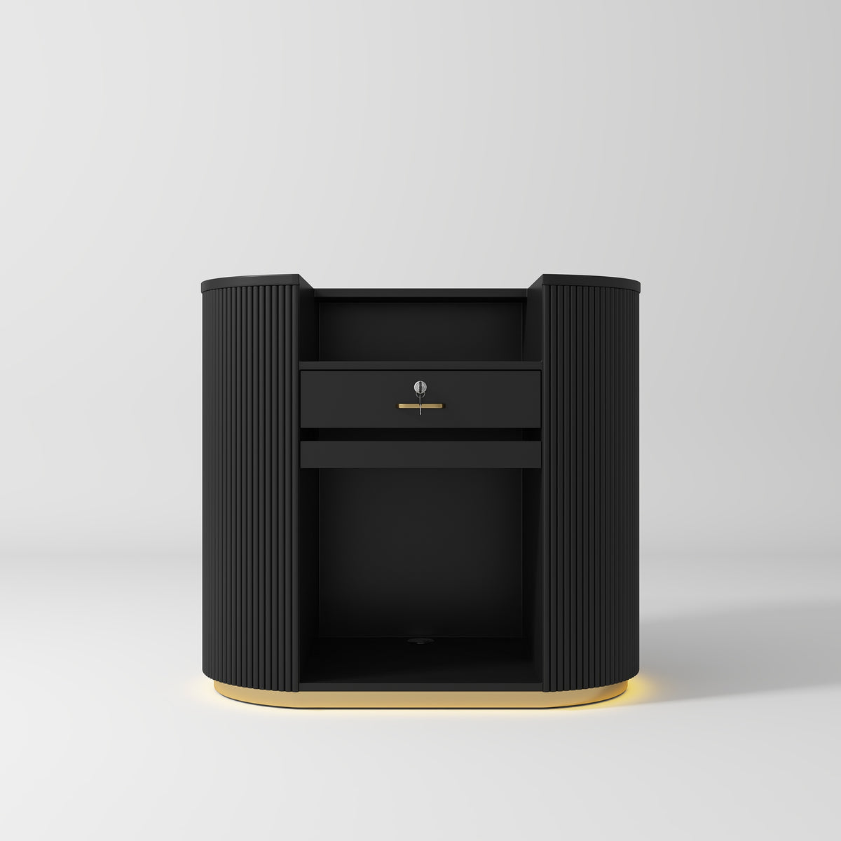 Manufakturo Averne Reception Desk - Sleek & Modern Design with LED Black - displayed in a professional treatment-room setting