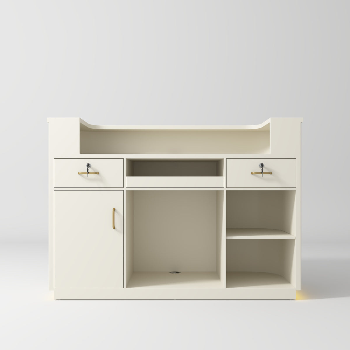 Manufakturo Averne Reception Desk - Sleek & Modern Design with LED Creamy - displayed in a professional treatment-room setting