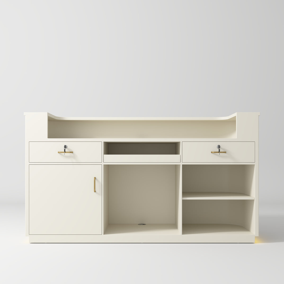 Manufakturo Averne Reception Desk - Sleek & Modern Design with LED Creamy - displayed in a professional treatment-room setting