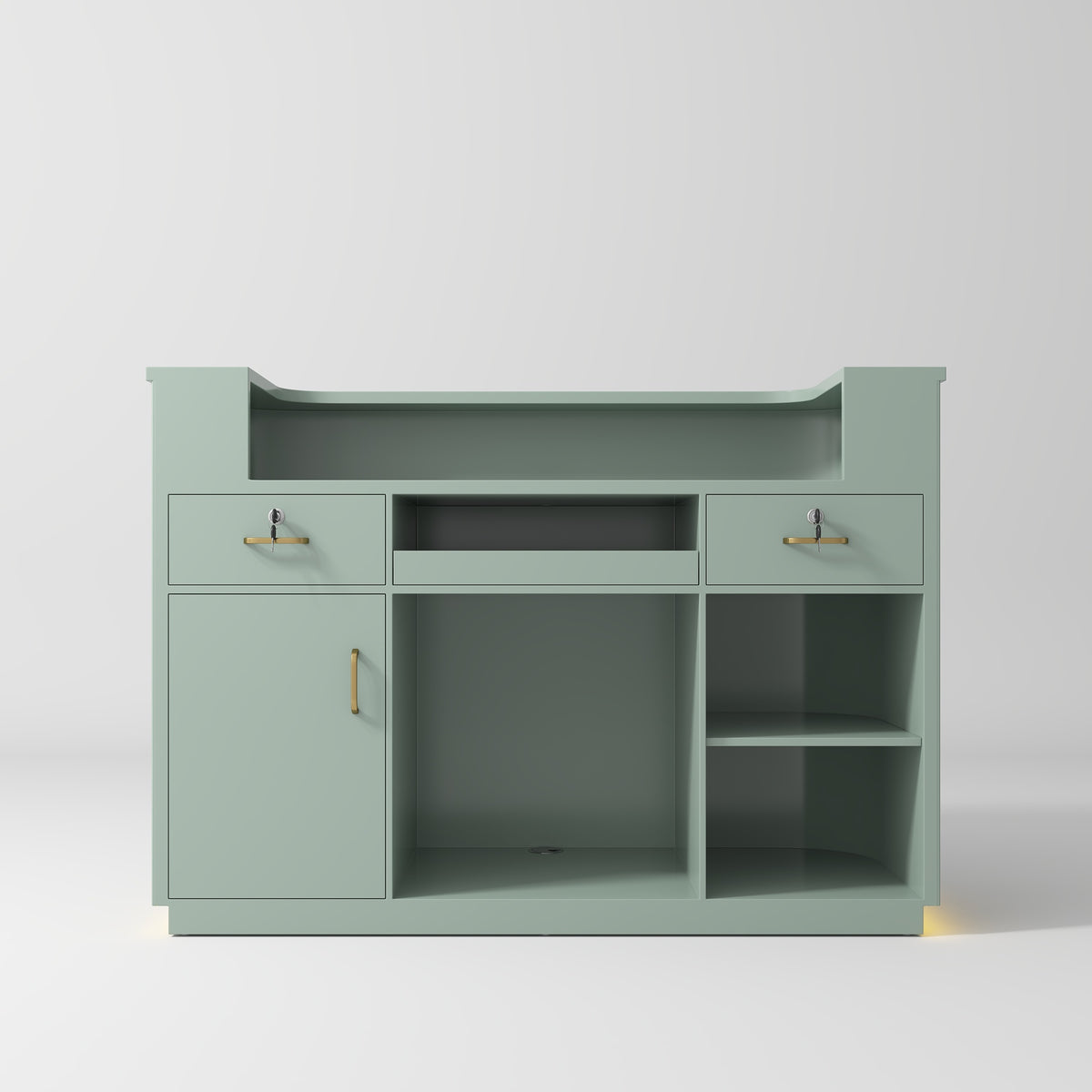 Manufakturo Averne Reception Desk - Sleek & Modern Design with LED Olive - displayed in a professional treatment-room setting