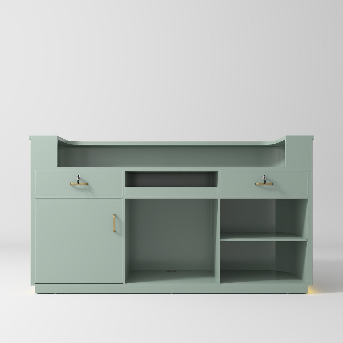 Manufakturo Averne Reception Desk - Sleek & Modern Design with LED Olive - displayed in a professional treatment-room setting