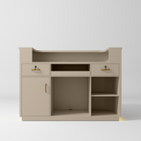 Manufakturo Averne Reception Desk - Sleek & Modern Design with LED Warm Beige - displayed in a professional treatment-room setting