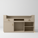 Manufakturo Averne Reception Desk - Sleek & Modern Design with LED Warm Beige - displayed in a professional treatment-room setting