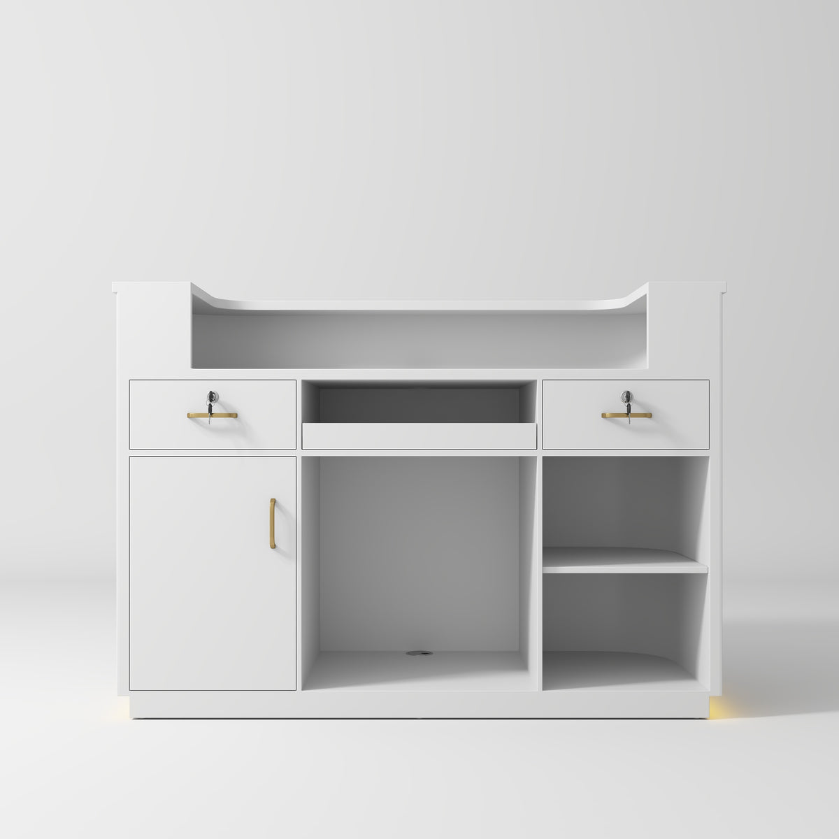 Manufakturo Averne Reception Desk - Sleek & Modern Design with LED White - displayed in a professional treatment-room setting