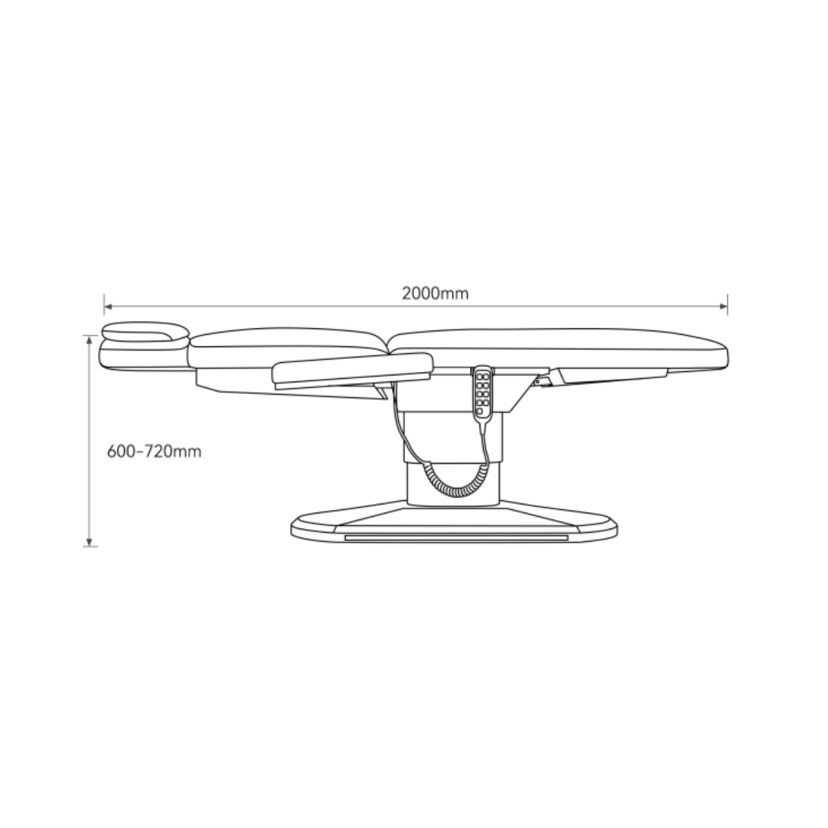 Manufakturo Étoile Electric Lash Beauty Bed - 3 Motors Cocoa Mocha - dimensions and measurements shown