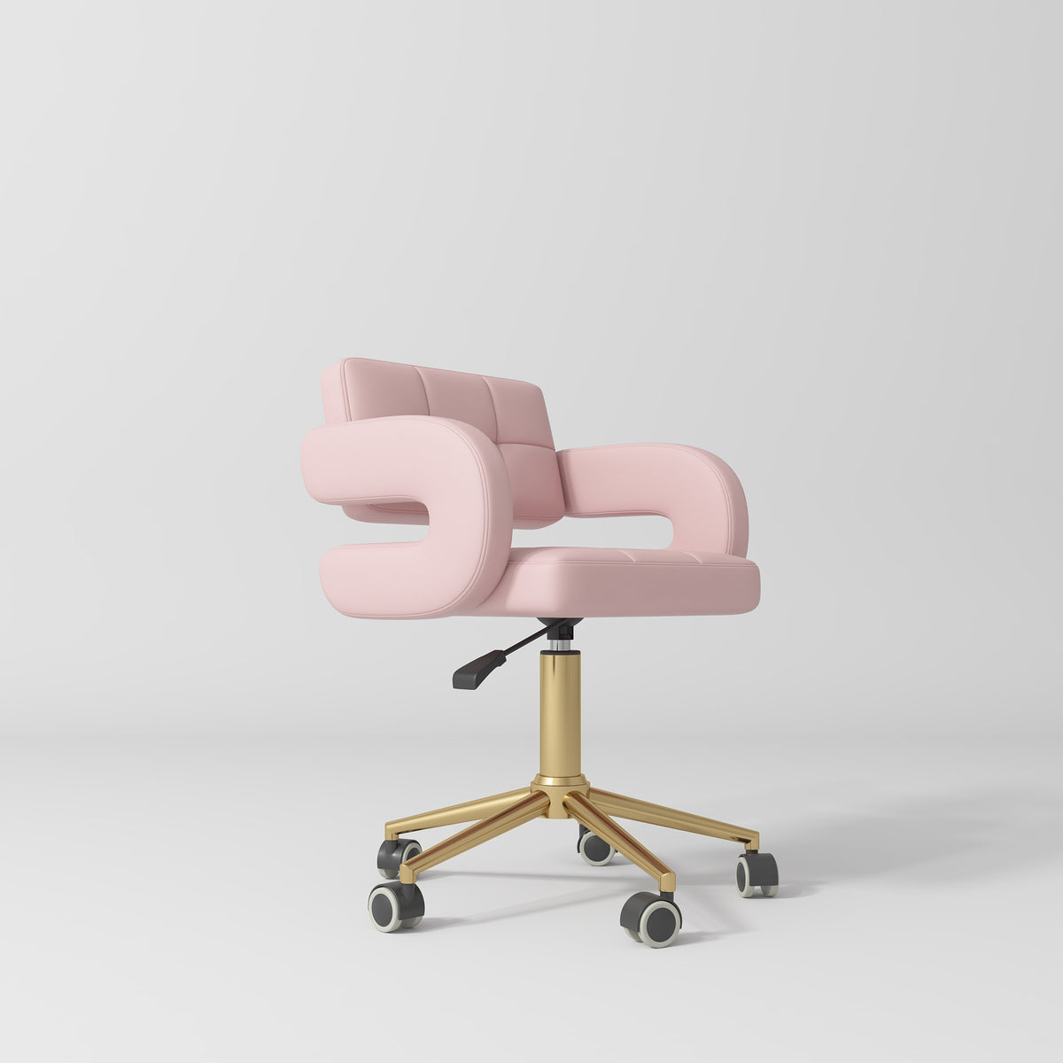 Manufakturo Serenity Salon Chair - 360-Degree Rotation Gold Base Bare Blush - close-up of the upholstery and construction details
