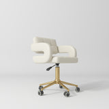 Manufakturo Serenity Salon Chair - 360-Degree Rotation Gold Base Creamy - close-up of the upholstery and construction details