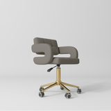 Manufakturo Serenity Salon Chair - 360-Degree Rotation Gold Base Deep Ash - close-up of the upholstery and construction details