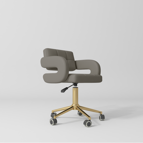 Manufakturo Serenity Salon Chair - 360-Degree Rotation Gold Base Deep Ash - close-up of the upholstery and construction details