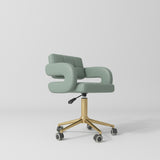 Manufakturo Serenity Salon Chair - 360-Degree Rotation Gold Base Olive - close-up of the upholstery and construction details