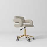 Manufakturo Serenity Salon Chair - 360-Degree Rotation Gold Base Stone Taupe - close-up of the upholstery and construction details