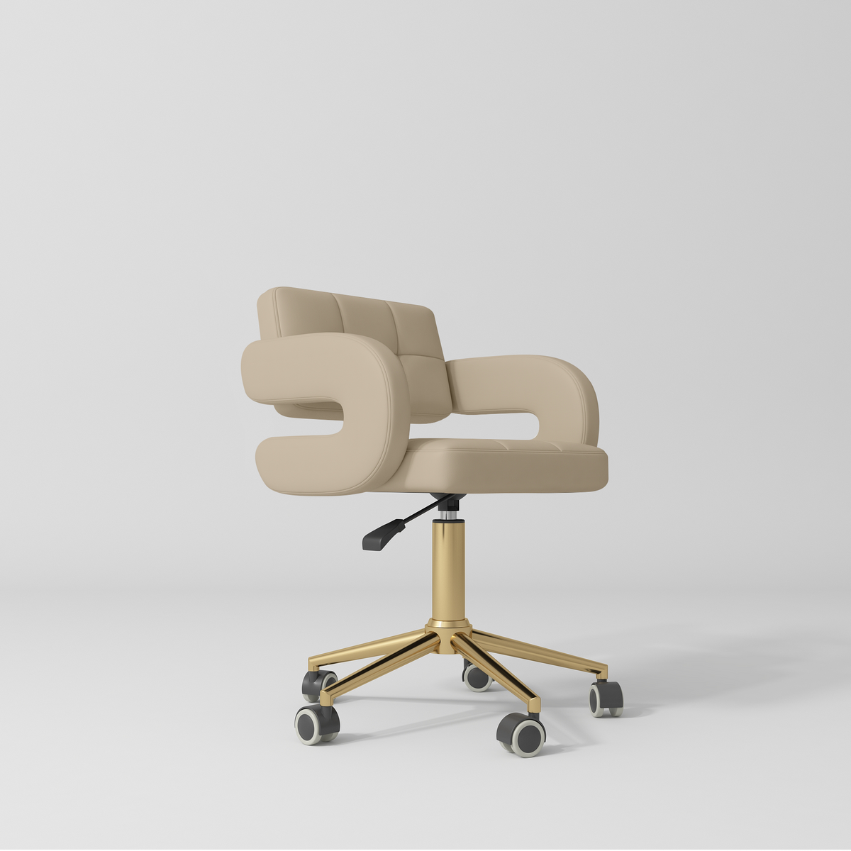 Manufakturo Serenity Salon Chair - 360-Degree Rotation Gold Base Warm Beige - close-up of the upholstery and construction details