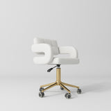 Manufakturo Serenity Salon Chair - 360-Degree Rotation Gold Base White - close-up of the upholstery and construction details