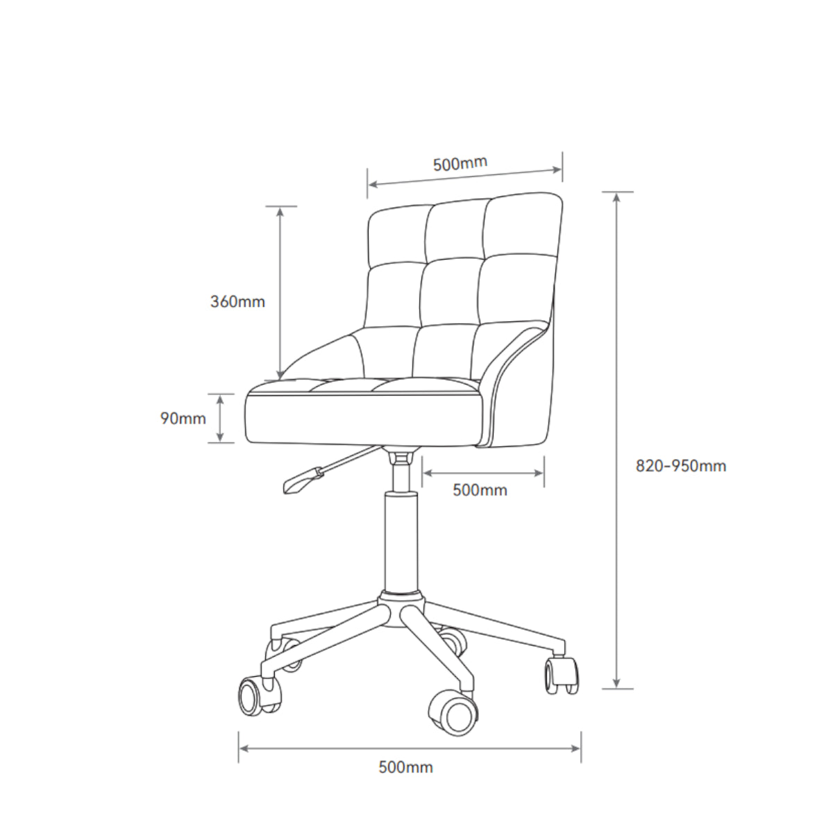 Manufakturo Noblesse Beauty Chair - 360-Degree Rotation Bare Blush - dimensions and measurements shown