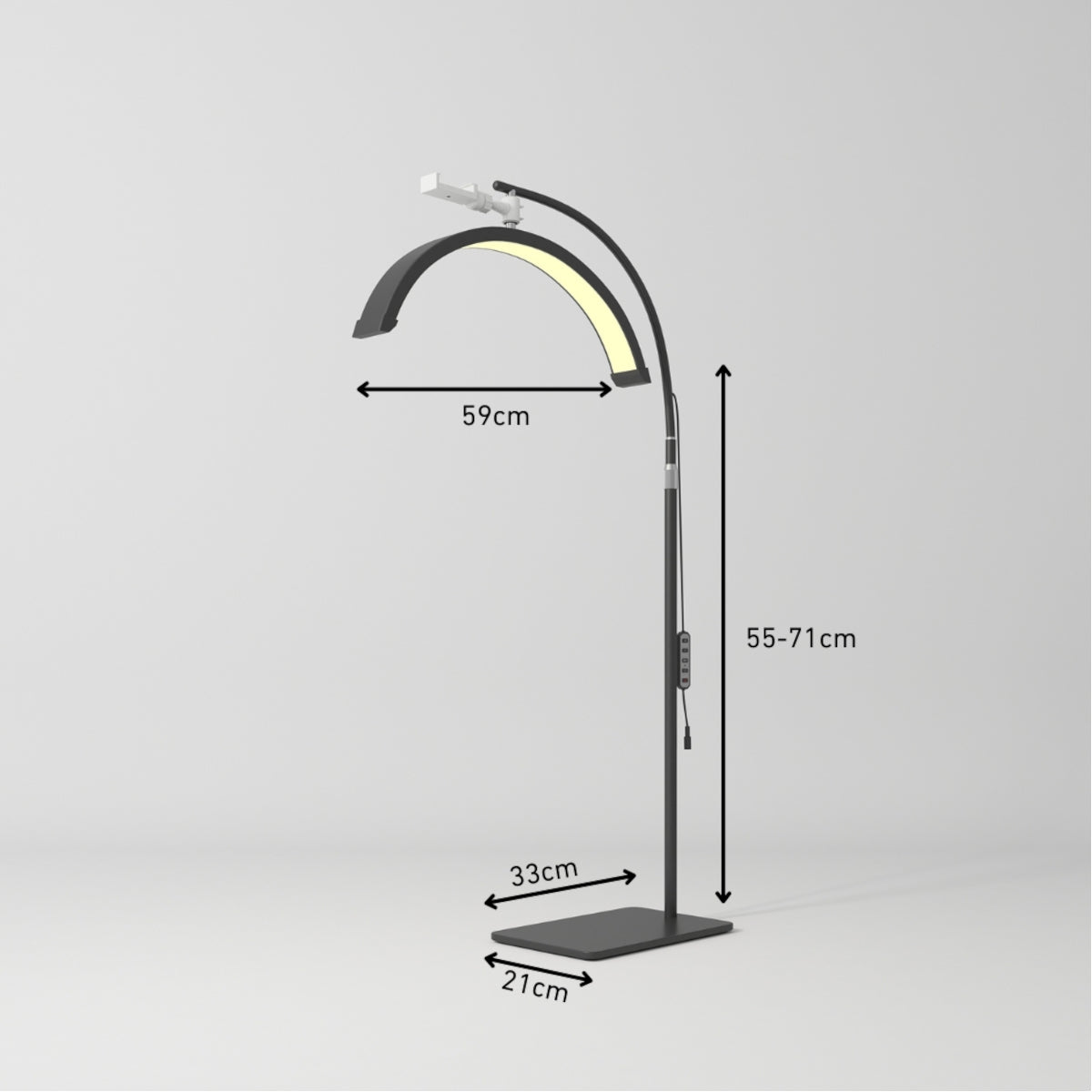 Manufakturo Beauty Lash LED Moonlight - Adjustable Colour Temp & Intensity Black - dimensions and measurements shown
