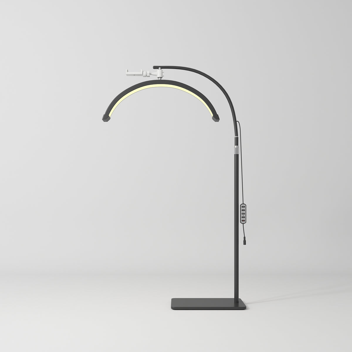 Manufakturo Beauty Lash LED Moonlight - Adjustable Colour Temp & Intensity Black - LED treatment lamp with adjustable light arms on a white background