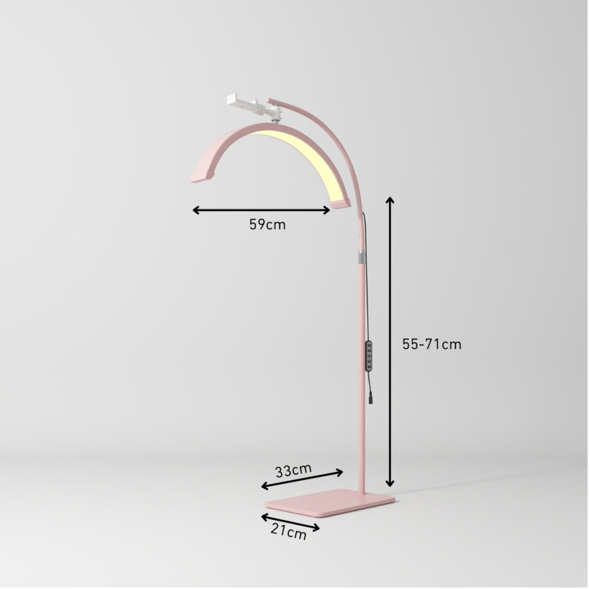 Manufakturo Beauty Lash LED Moonlight - Adjustable Colour Temp & Intensity Pink - dimensions and measurements shown