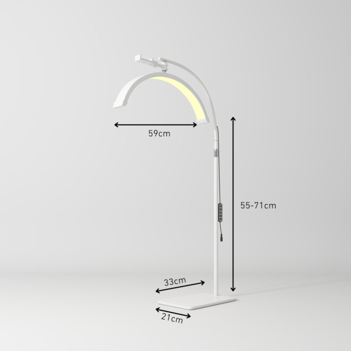 Manufakturo Beauty Lash LED Moonlight - Adjustable Colour Temp & Intensity White - dimensions and measurements shown