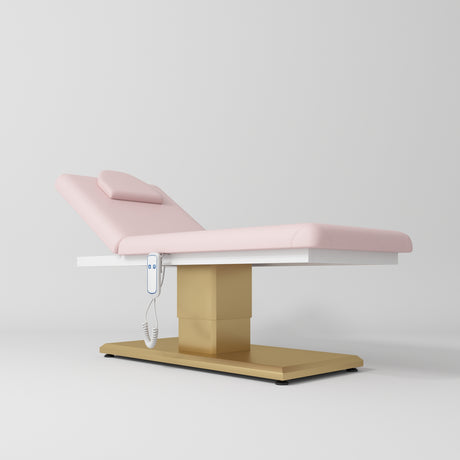 Manufakturo Chérie Premium Electric Massage Bed - Light Pink - close-up of the upholstery and construction details