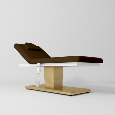 Manufakturo Chérie Premium Electric Massage Bed - Cocoa Mocha - close-up of the upholstery and construction details