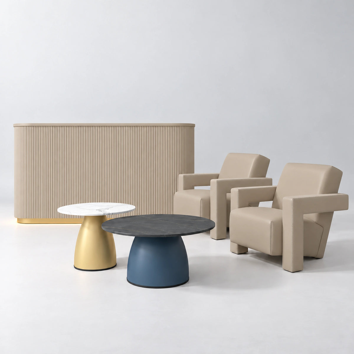 Manufakturo Complete Set 01 Reception Area for Luxury Salon Waiting Area Warm Beige